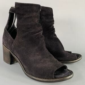 OFFICINE CREATIVE Size 7 Black Suede Cut Out Peep Toe Back Zipper Boots
